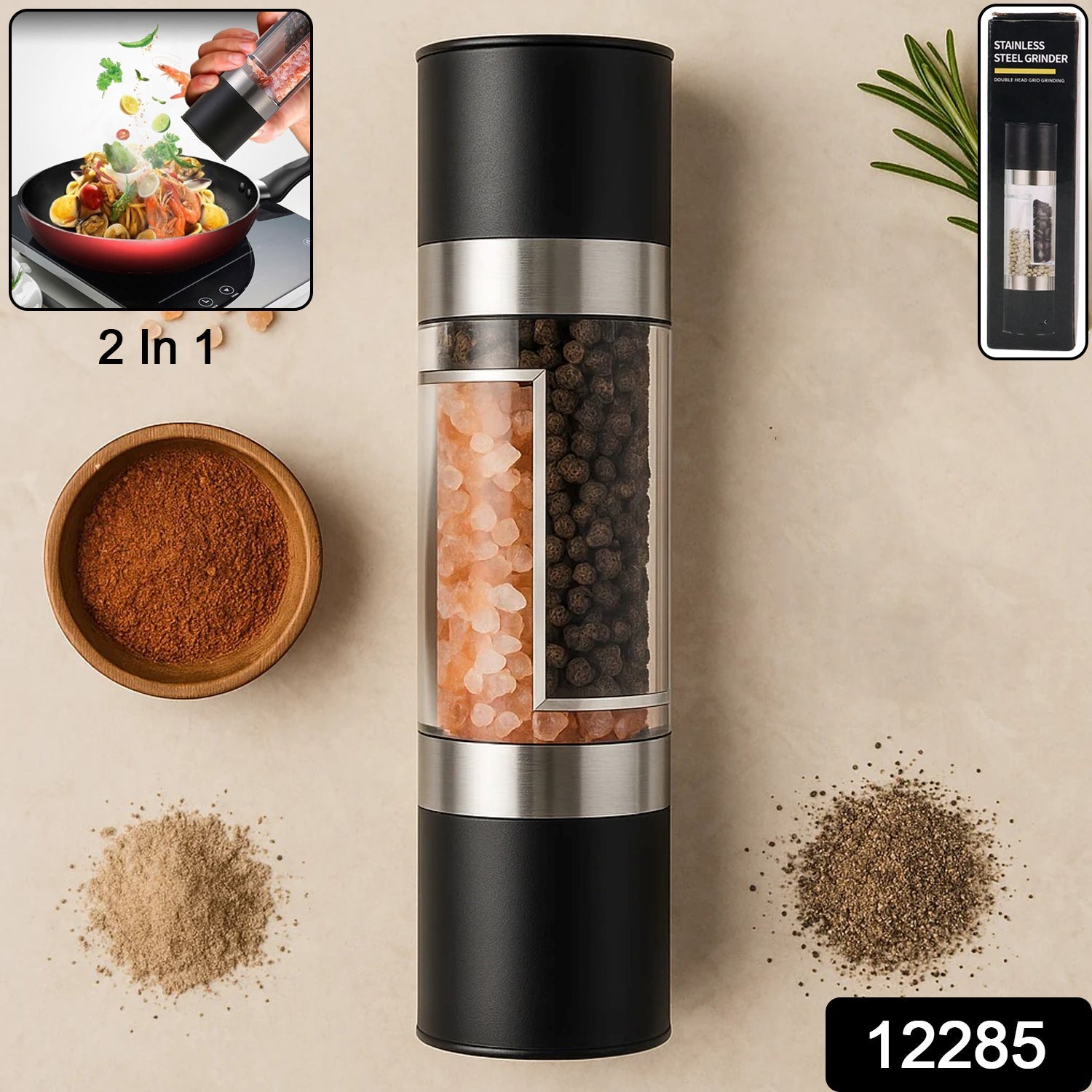 Salt and Pepper Grinder – 2-in-1 Stainless Steel Manual Spice Mill Secondary image