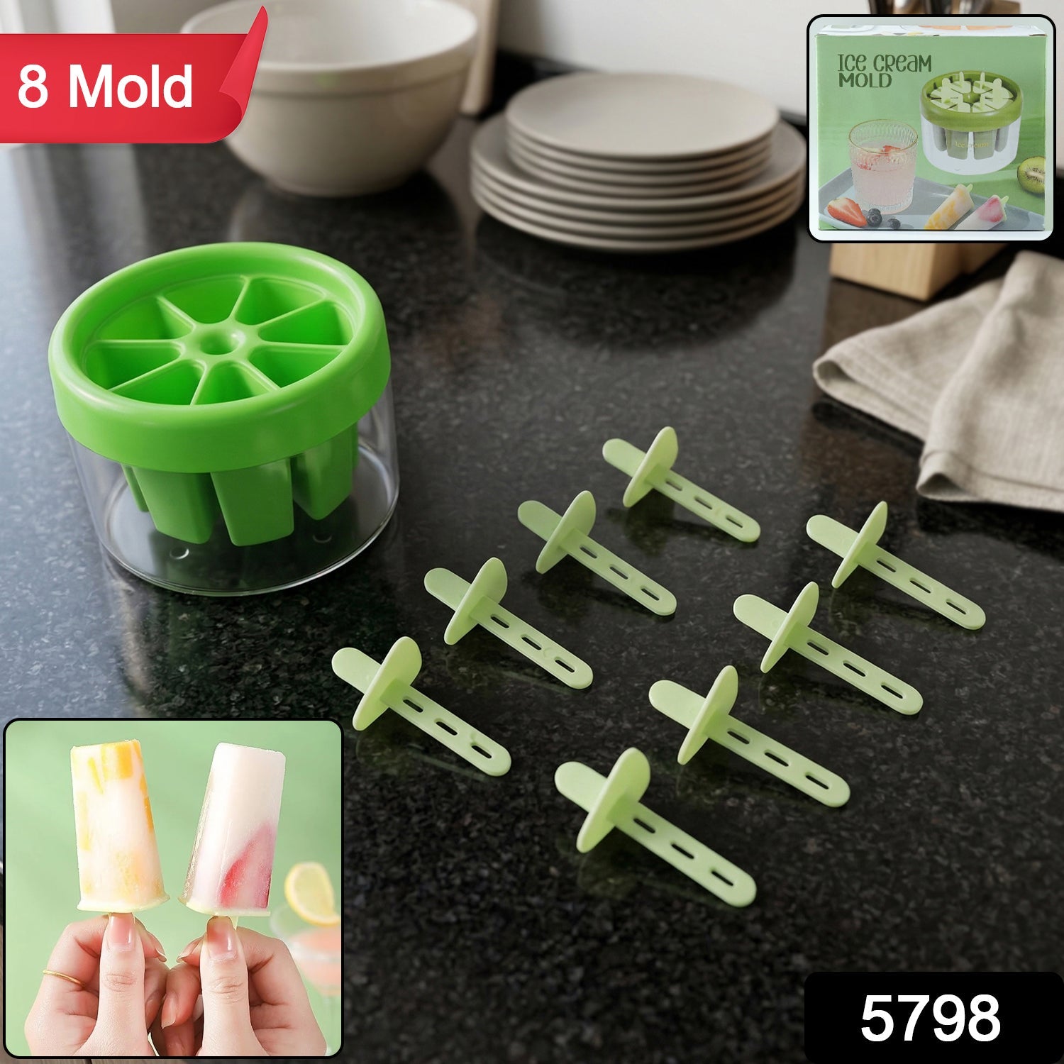 Plastic Ice Candy Maker – Reusable 8 Mold Set for Summer Treats Secondary image
