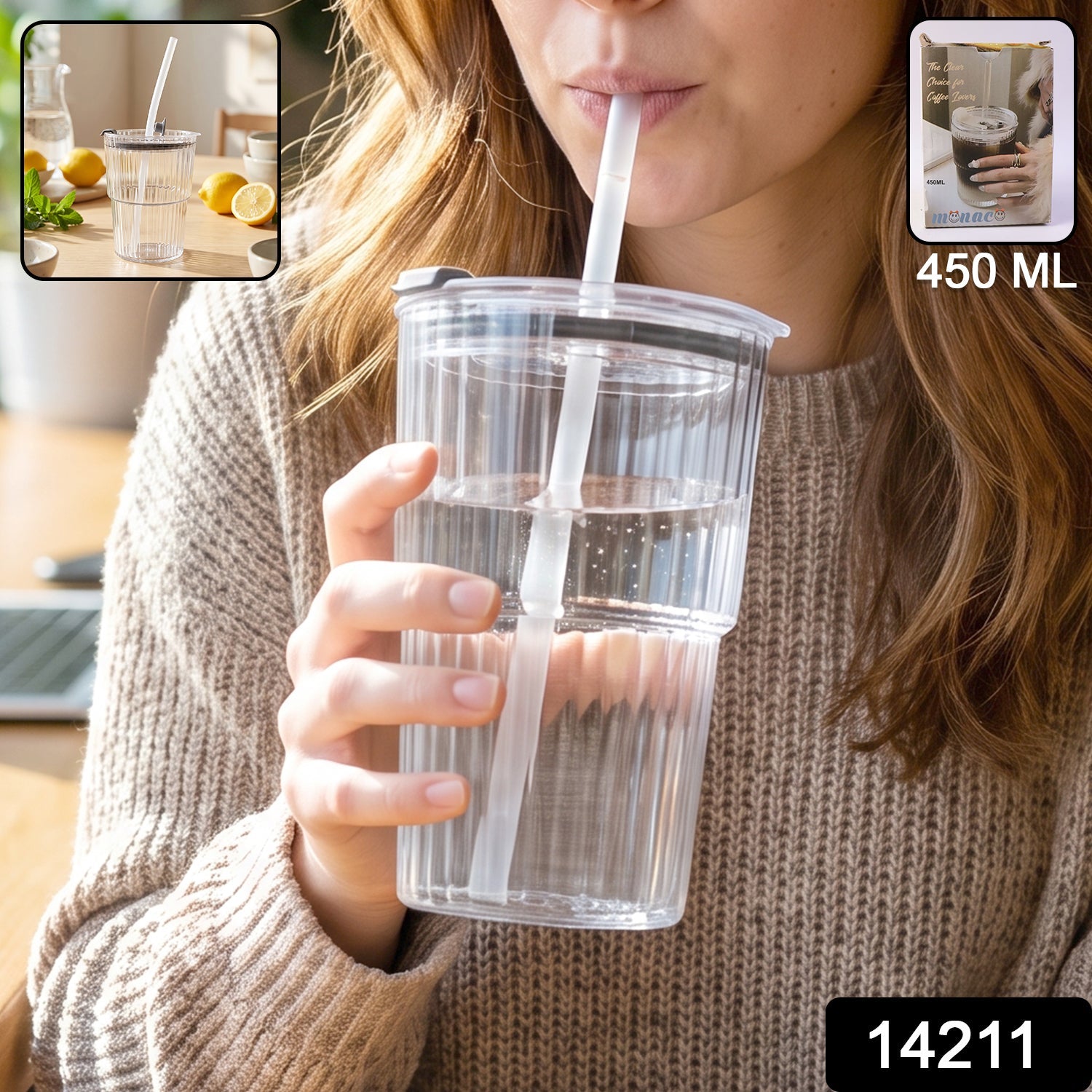 Plastic Tumbler with Lid – 450ml Reusable, Clear & Leak-Proof Secondary image
