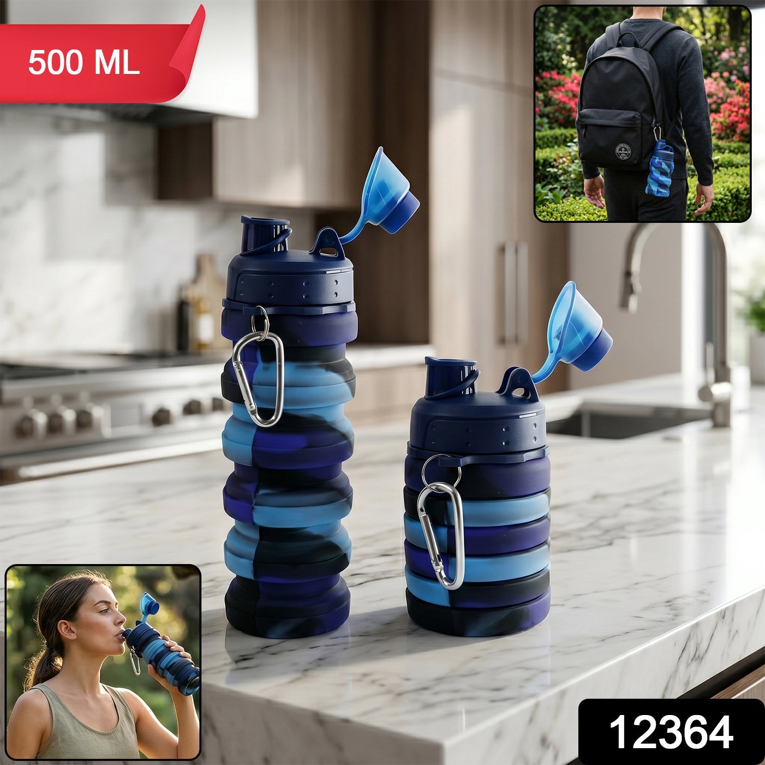 Collapsible Silicone Water Bottle – 500ml Travel-Friendly Secondary image