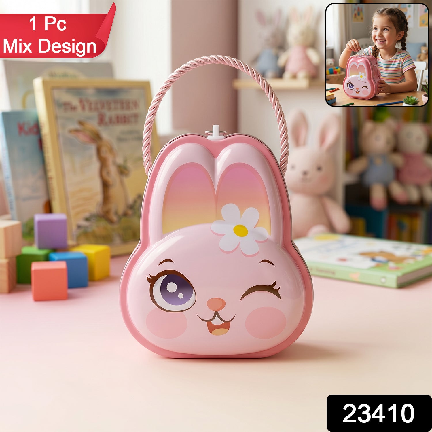 Kids Safe Lockable Bunny Piggy Bank – Fun & Durable Savings Toy Secondary image