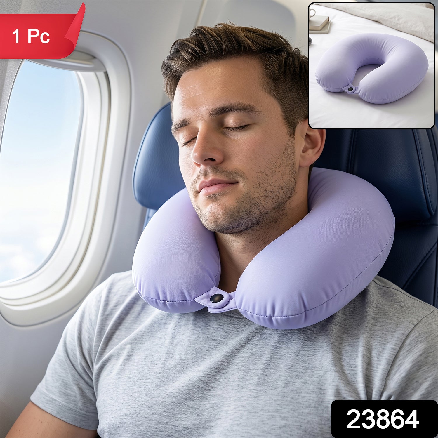 U-Shaped Travel Neck Pillow, Soft Comfortable Support Pillow with Snap Button (1 Pc) Secondary image