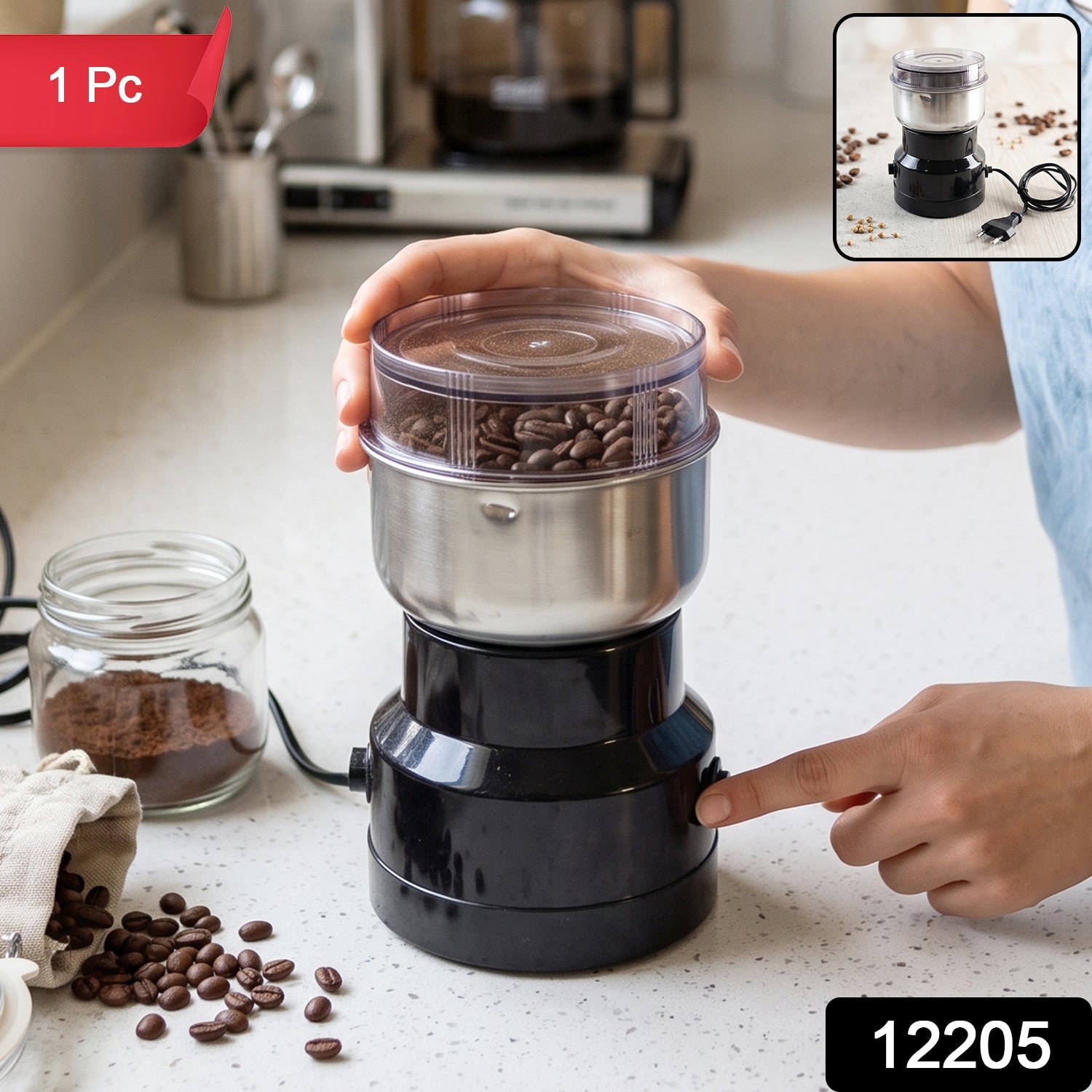 Electric Coffee Grinder Stainless Steel Blade Spice Grinder Machine (1 Pc) Secondary image