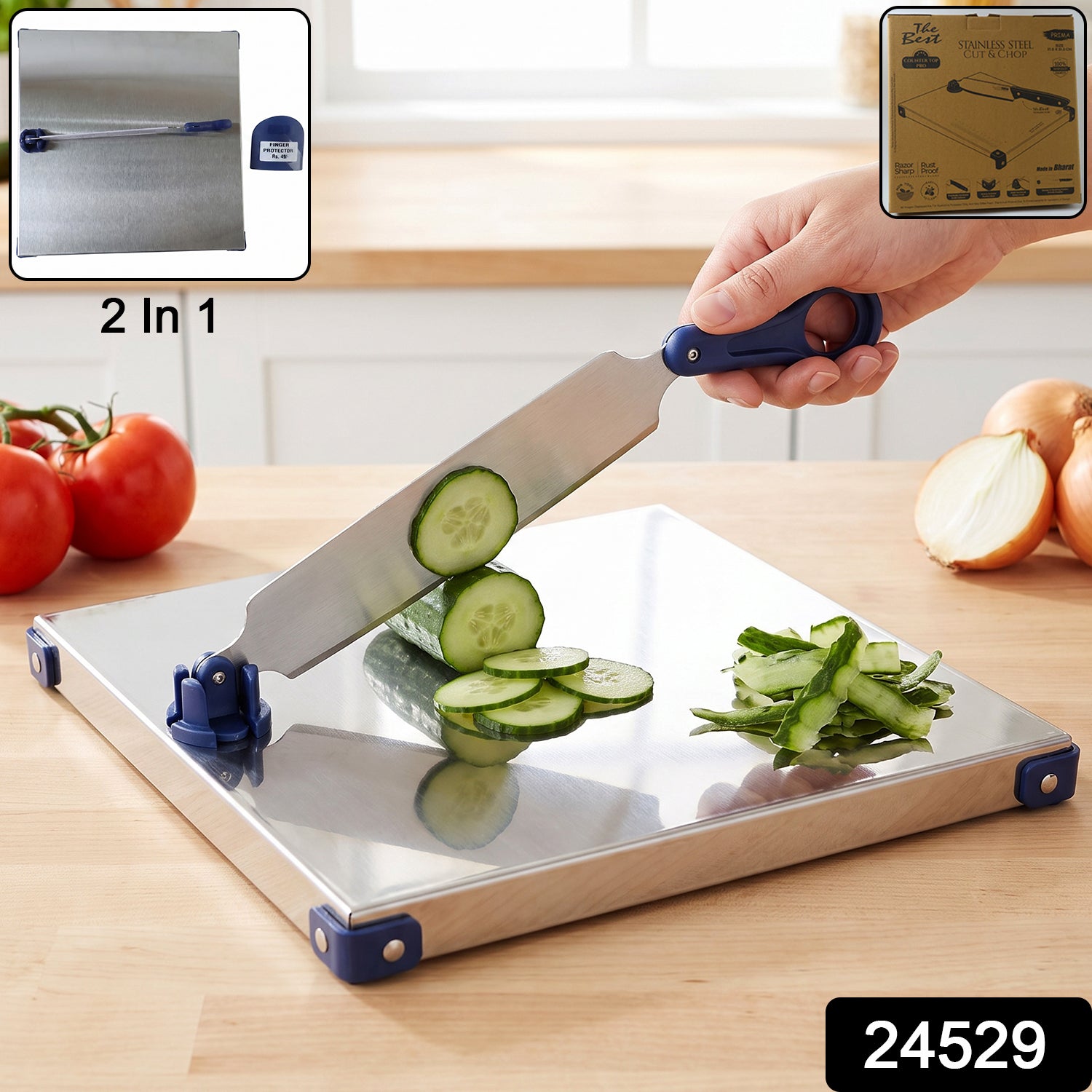 Stainless Steel 2 In 1 Cutting Chopping Board with Knife Finger Gua... Secondary image