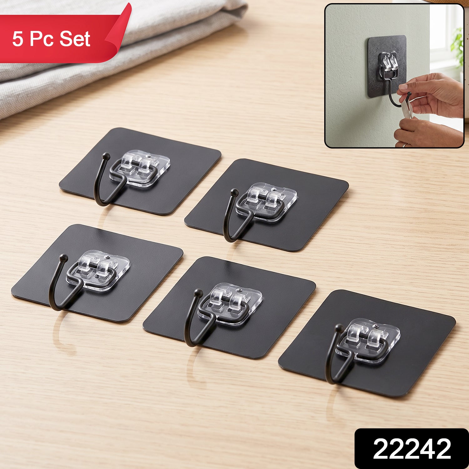 Self Adhesive Wall Hooks, Strong Transparent Sticky Hooks for Home (5 Pcs Set) Secondary image