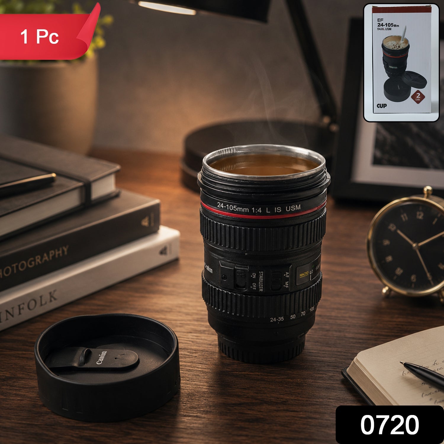 Camera Lens Coffee Mug – 350ml Travel Flask for Photographers Secondary image
