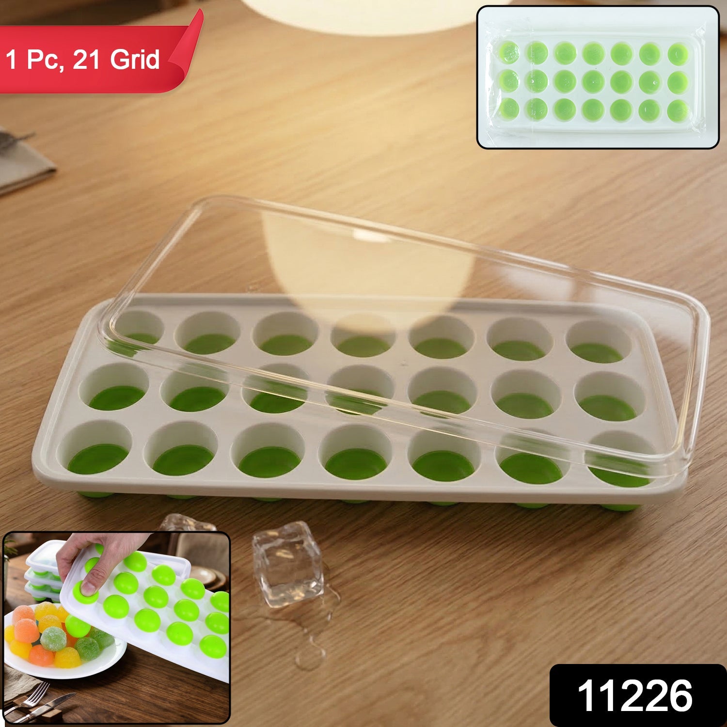 Plastic Ice Cube Tray – 21 Grid Round Mold with Lid Secondary image