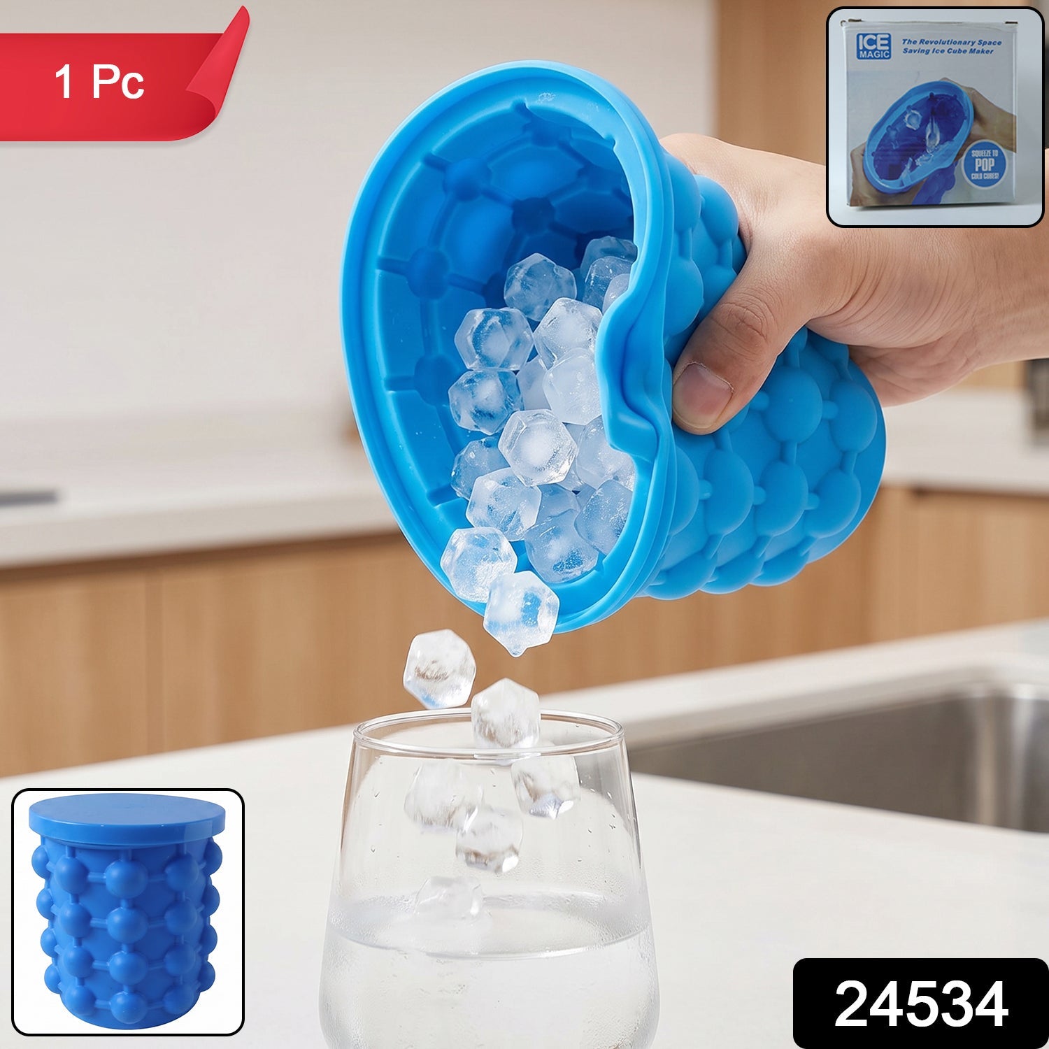Silicone Ice Cube Maker Cup Squeeze to Pop Mould with Lid Space Sav... Secondary image