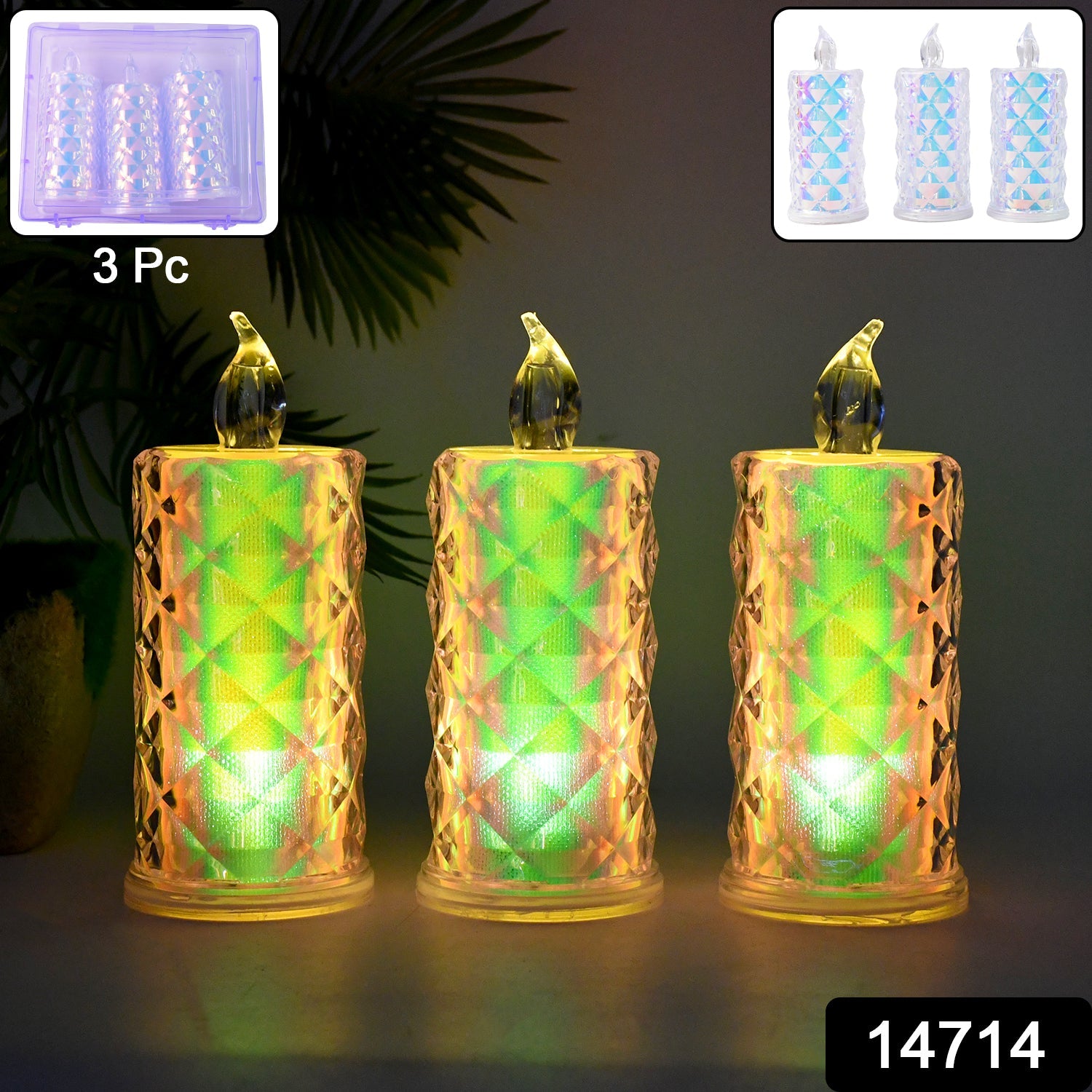 LED Flameless Candle Lights – Set of 3 Crystal Decorative Lights Secondary image