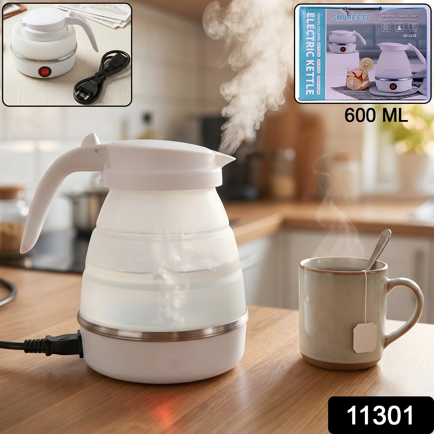 Collapsible Travel Electric Kettle 600ml Foldable Silicone Water Boiler (1 Pc) Secondary image