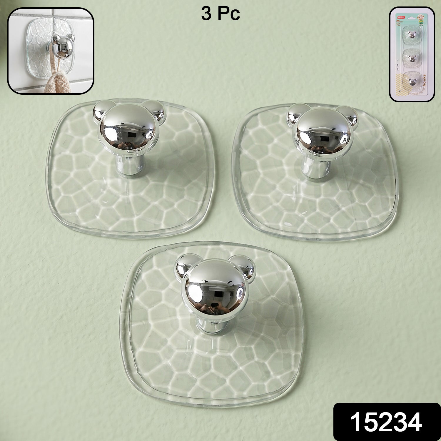 Adhesive Wall Hooks – Strong Clear Hold, No Damage 3 Pc Set Secondary image