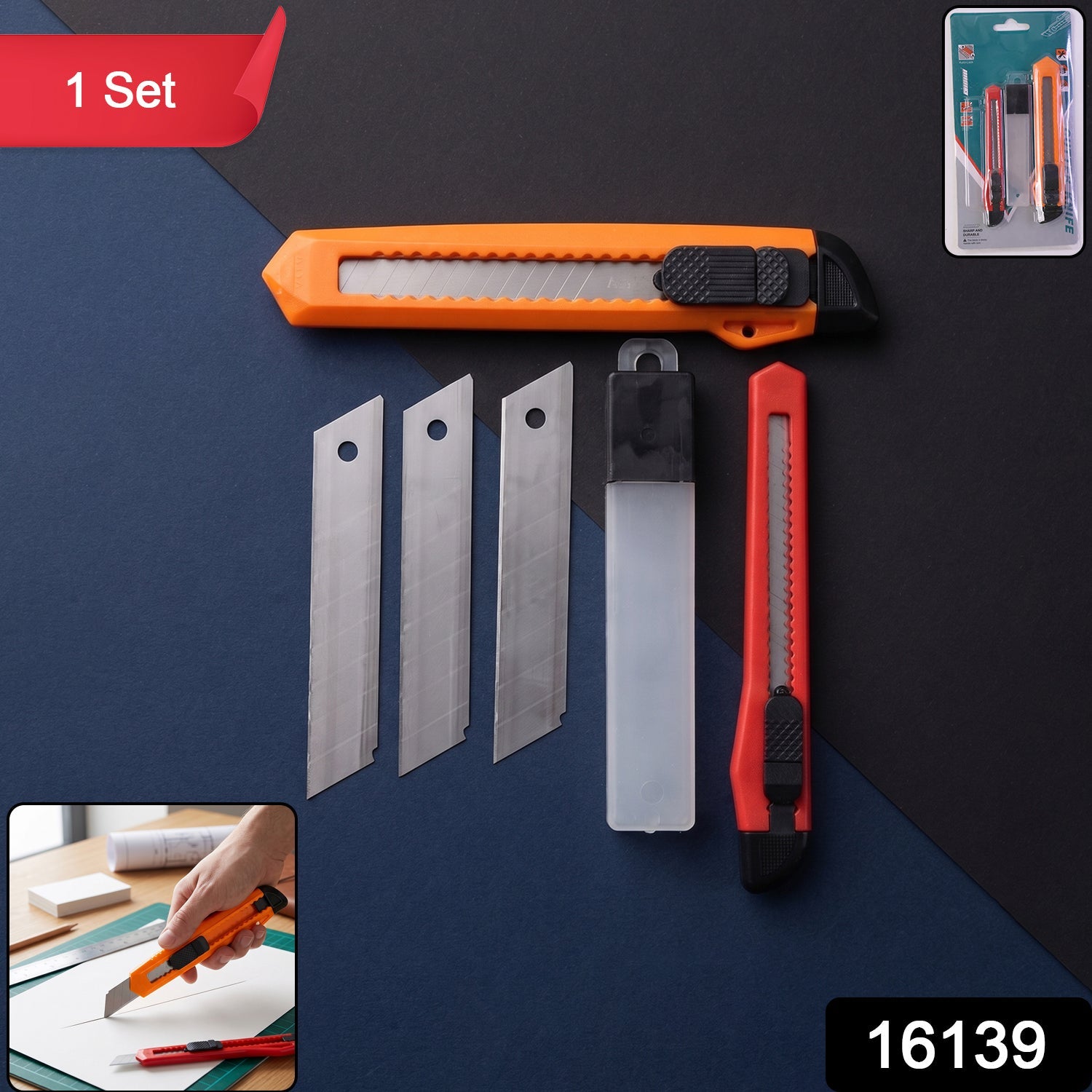 Professional Utility Knife Cutter Set with Extra Snap Off Blades (1 Set) Secondary image