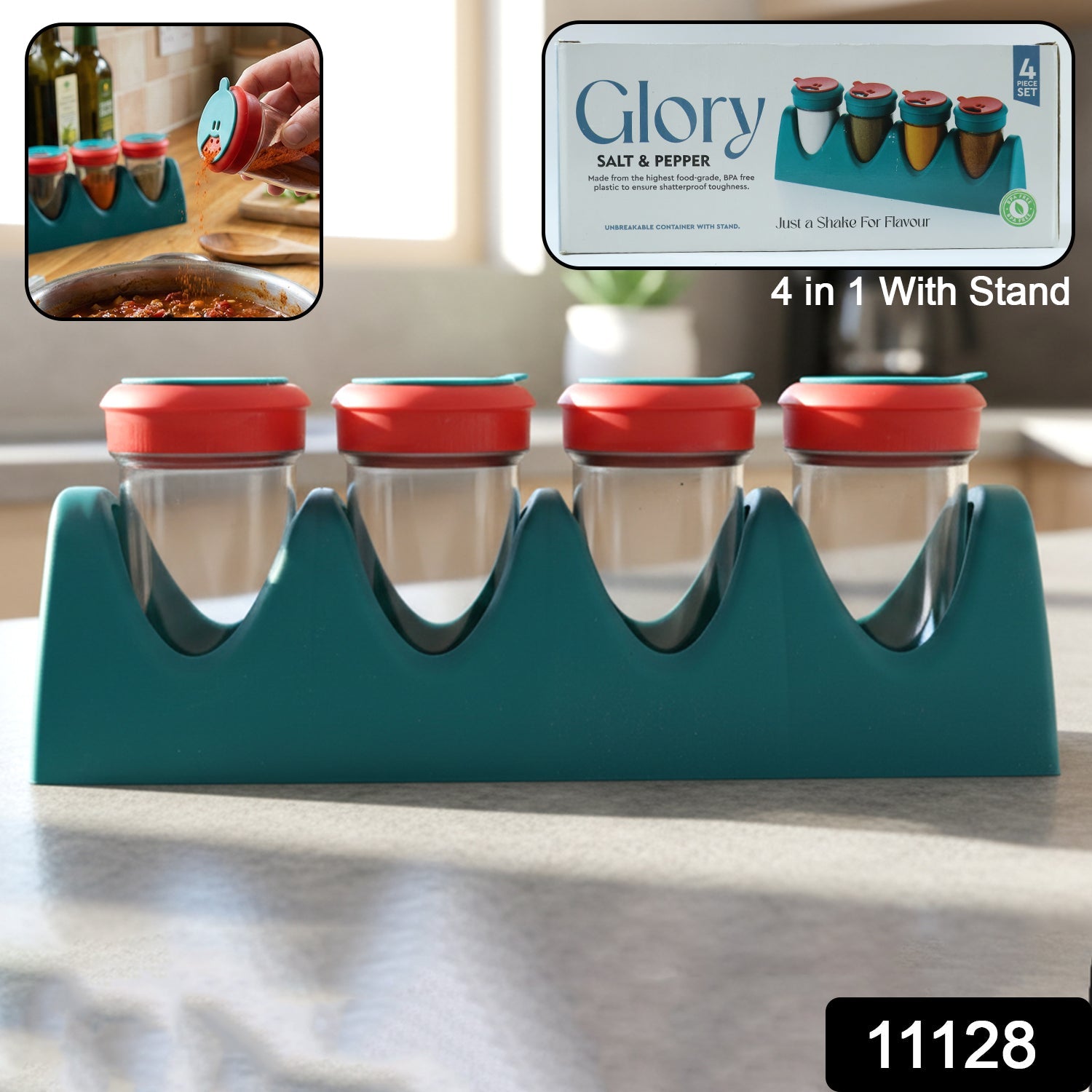 4-in-1 Spice Shaker Set – Compact Kitchen Organizer with Stand Secondary image