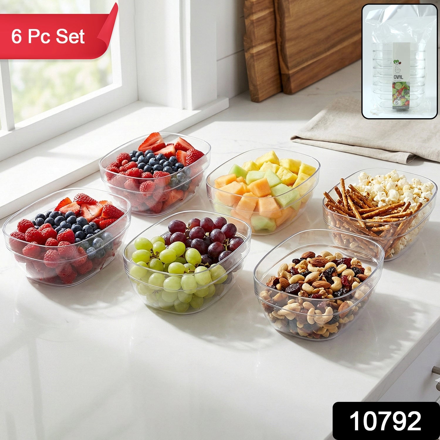 Clear Oval Serving Bowls Set – 6-Piece Multipurpose Kitchen Essential Secondary image