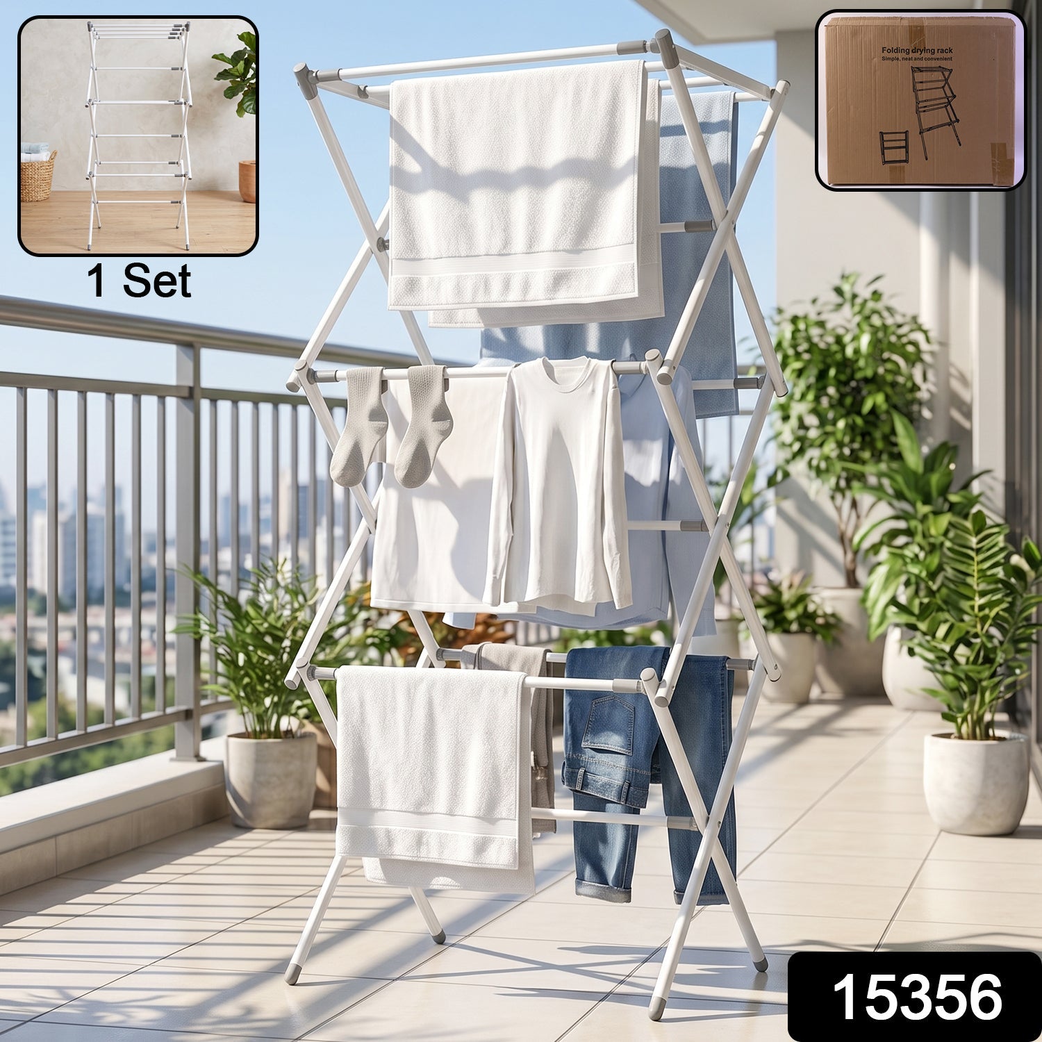 3 Tier Folding Clothes Drying Rack Laundry Cloth Dryer Stand for Ba... Secondary image