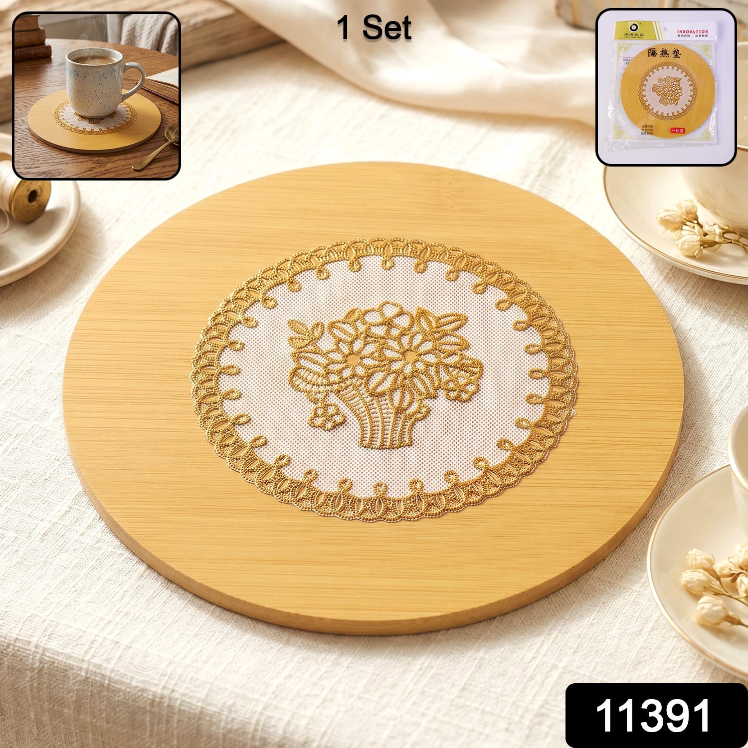 Wooden Heat Resistant Round Coaster – Protects Surfaces & Prevents Heat Marks Secondary image