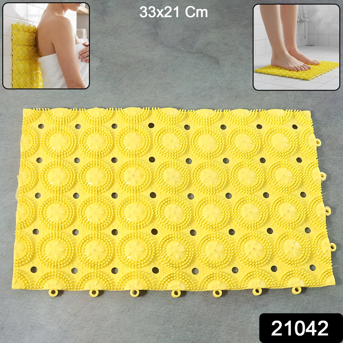 Anti-slip bathroom massage mat securely placed on shower floor with suction cups Main image