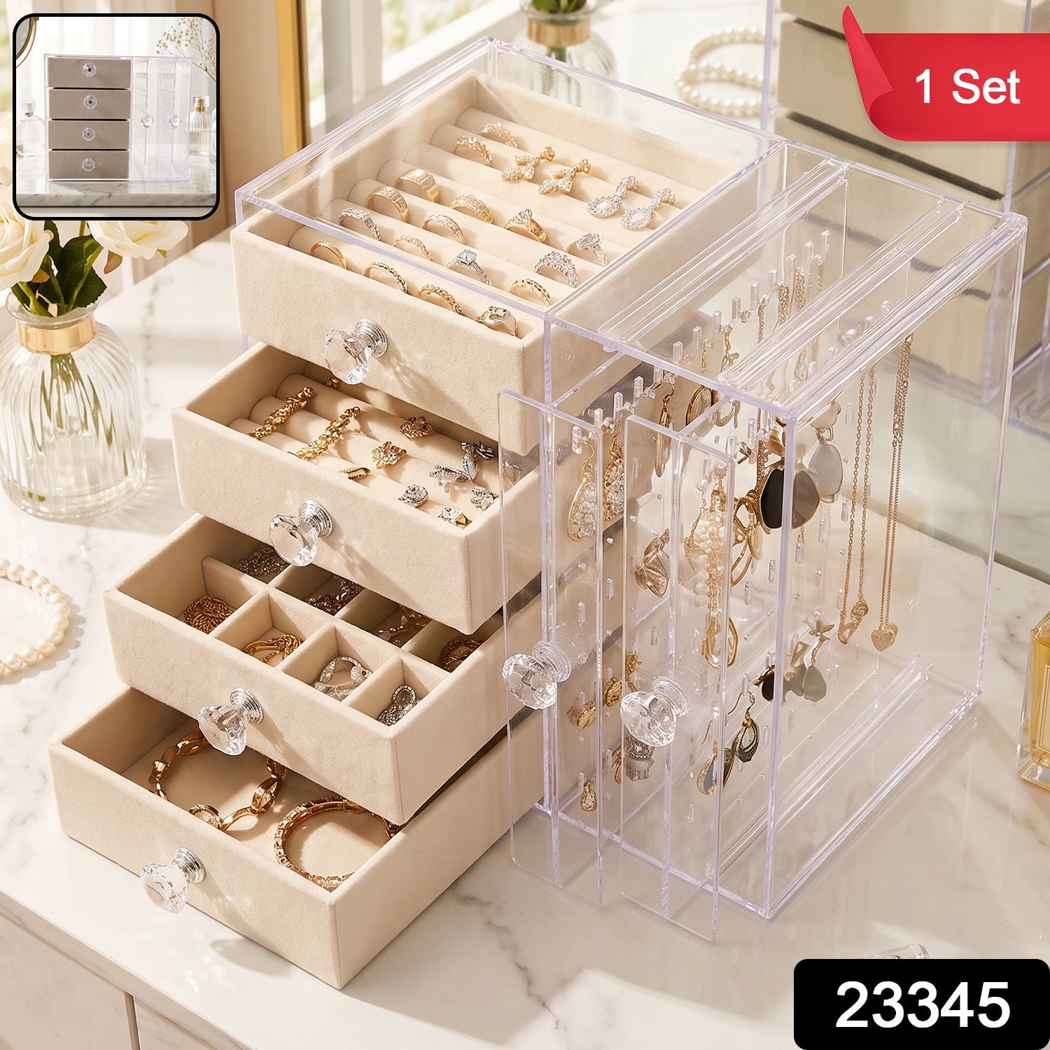 Acrylic Jewelry Organizer Box, Multi-Drawer Velvet Storage for Rings (1 Set) Secondary image