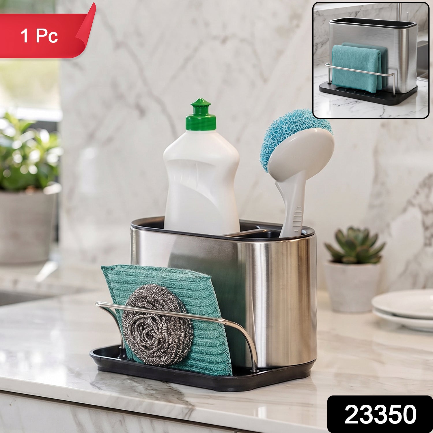 Stainless Steel Sink Caddy Organizer Rack Holder Kitchen Sponge Stand (1 Pc) Secondary image