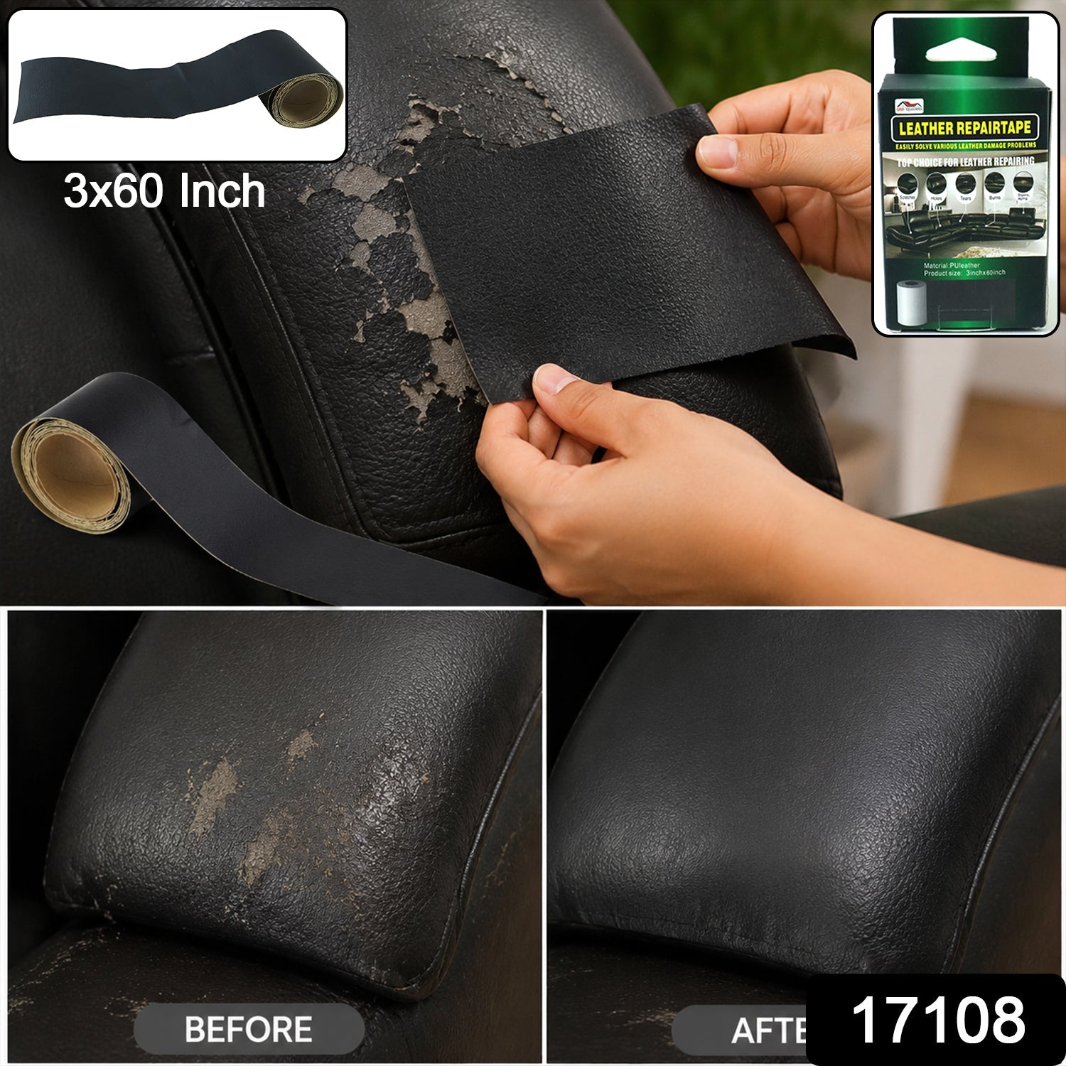 Self Adhesive Leather Repair Patch Tape 3 x 60 Inch for Sofa Car Seat (1 Pc) Secondary image