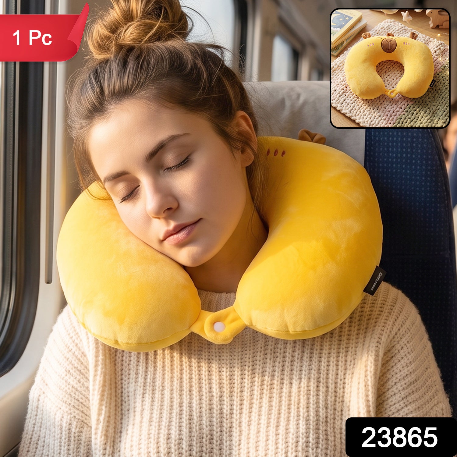 U-Shaped Travel Neck Pillow, Cute Capybara Soft Plush Pillow for Travel (1 Pc) Secondary image