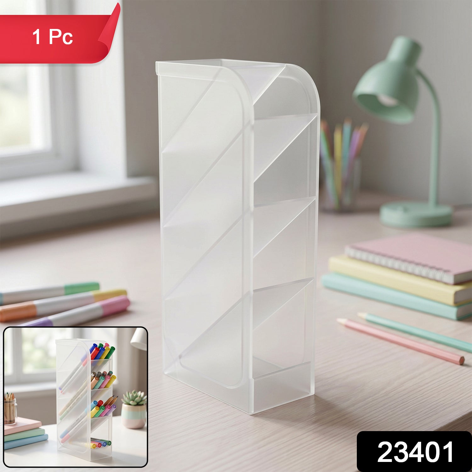 Desk Organizer – 4 Compartments in Clear Plastic for Office Supplies Secondary image