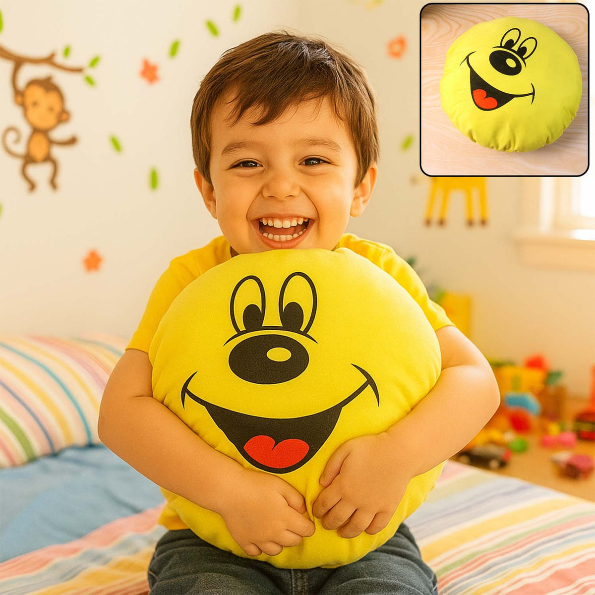 Soft plush smiley face pillow cushion that adds cheer to kids’ room decor Main image