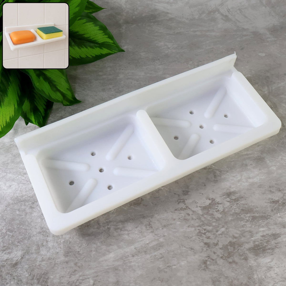 Double compartment wall mounted soap and sponge holder with drainage holes Main image