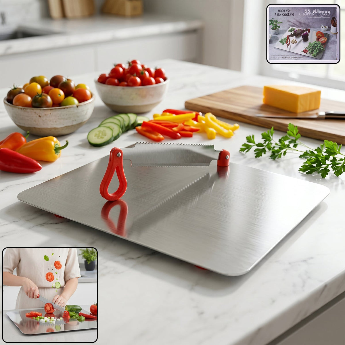 Steel multipurpose chopping board with knife Main image
