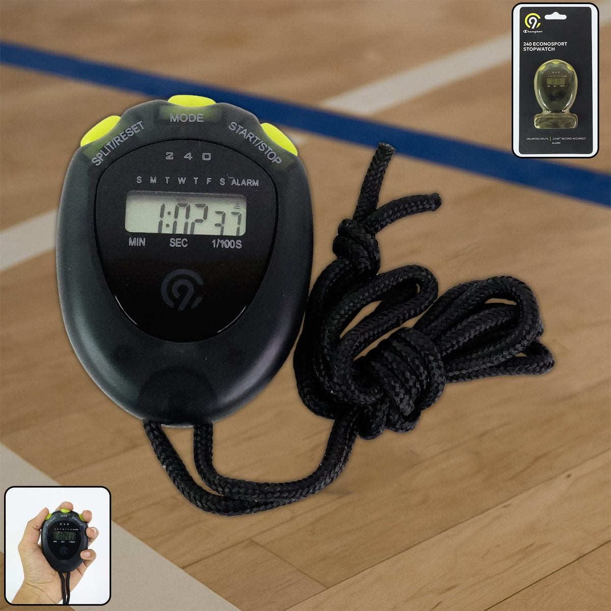 Digital sports stopwatch timer with split timing and alarm display Main image