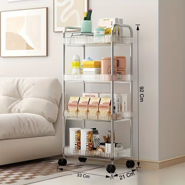 Multipurpose storage trolley in brown showcasing four layers