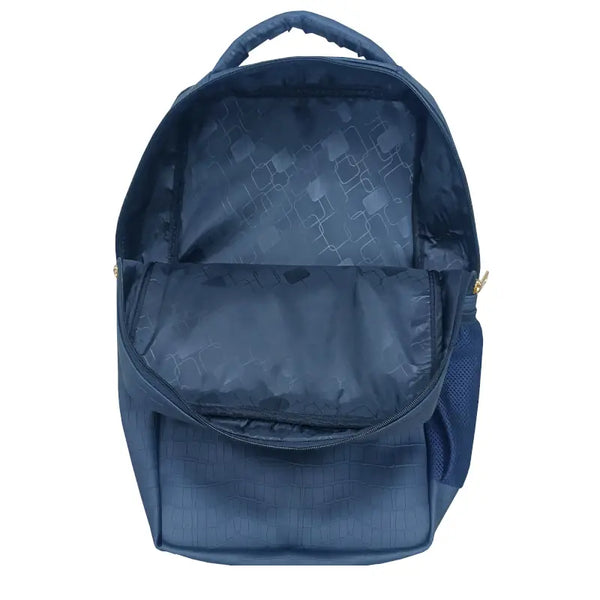 Spacious Navy Blue Vegan Leather Backpack with Multiple Compartments