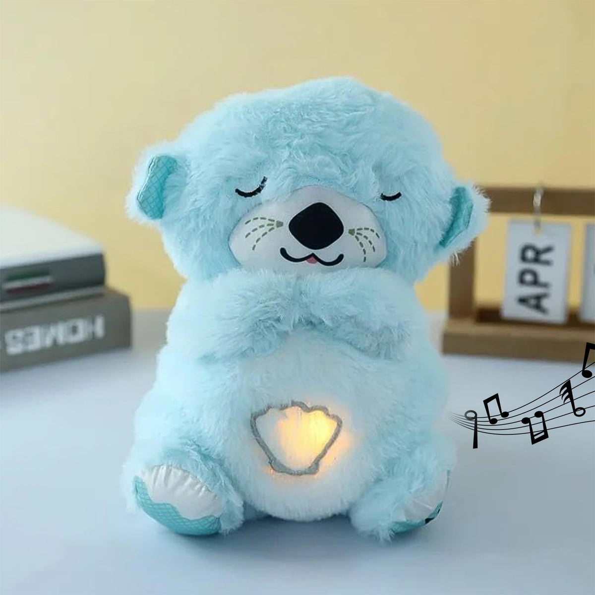 Soft plush musical teddy bear toy glowing warmly with LED light Main image