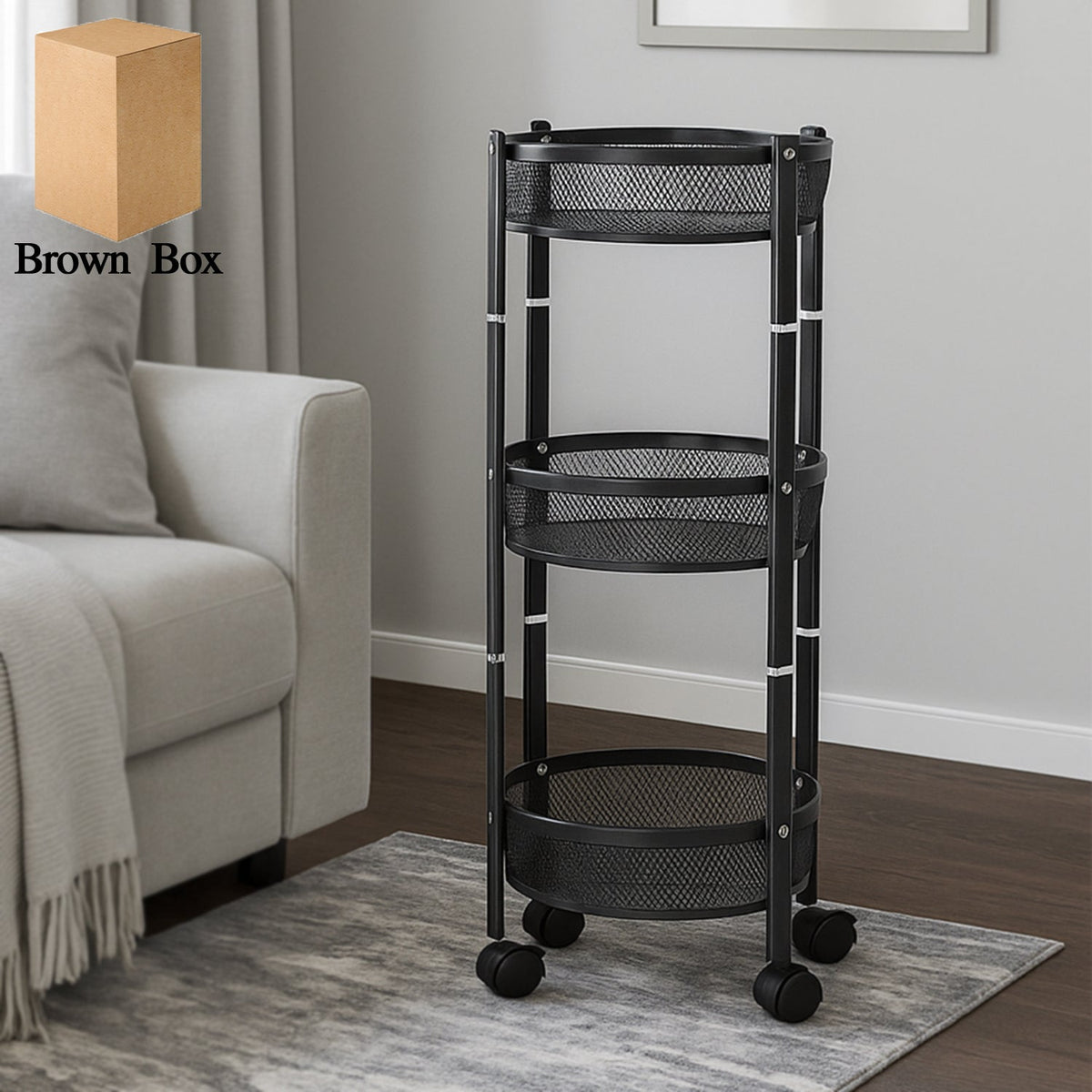 3-layer metal mesh storage trolley with smooth wheels for utility organization Main image