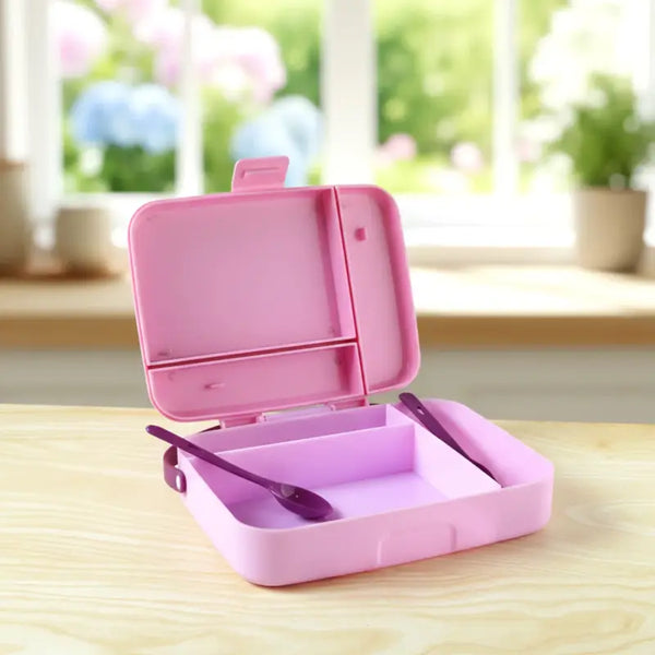 Leak Proof Lunch Box with 3 Compartments & Spoon – Portable Food Storage Box for Office, School & Travel