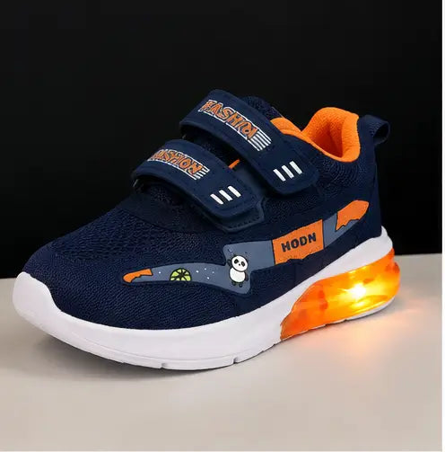 Kids LED Light Sports Shoes – Sky Blue Synthetic Sneakers with Velcro Strap for Boys & Girls
