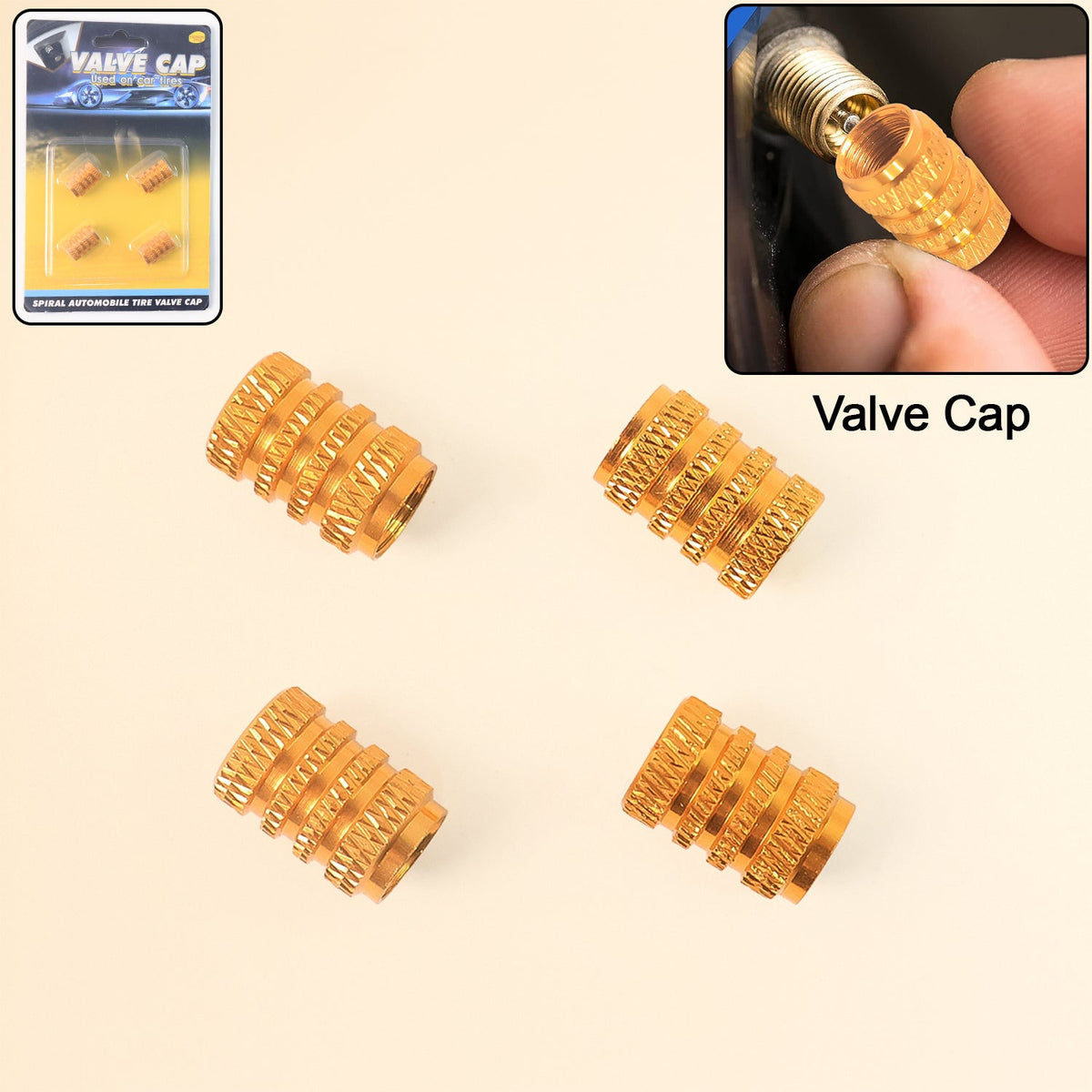 Set of four silver aluminium tire valve stem caps displayed on a clean white background. Main image