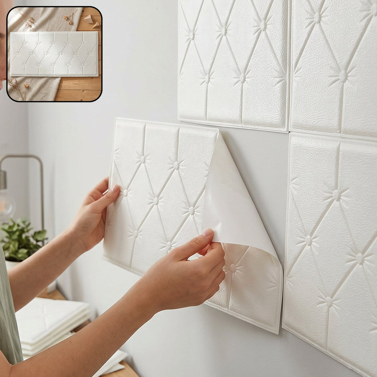 Self adhesive 3D foam wall panel in white for modern home decor Main image