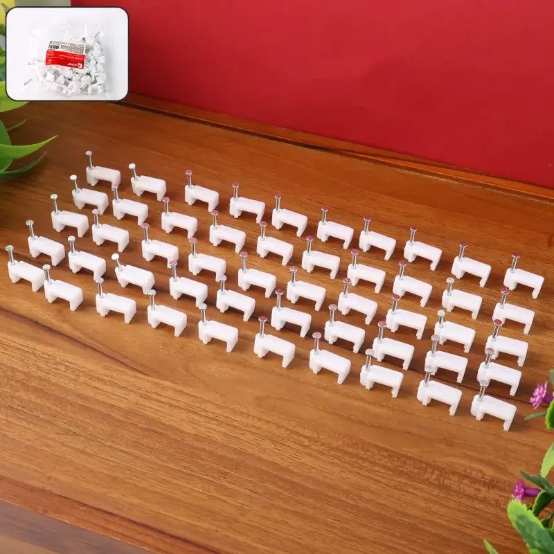 50 pcs 8mm nail cable clips set durable plastic u-type wire holder with steel nail - Stainless Steel, Cable Management Clips, Durable Plastic