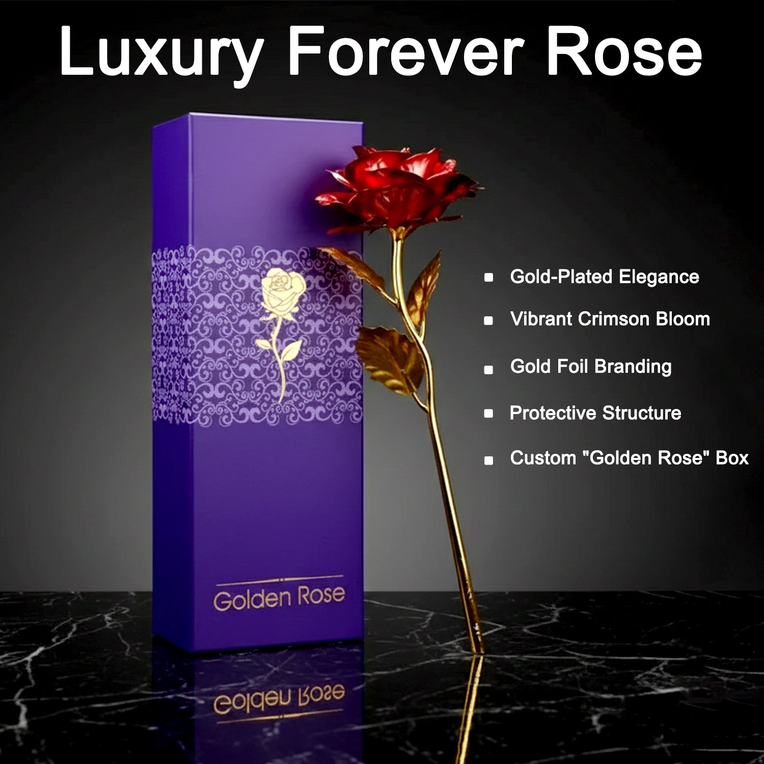 24K Artificial Golden Rose – Elegant Lasting Gift with Box Secondary image