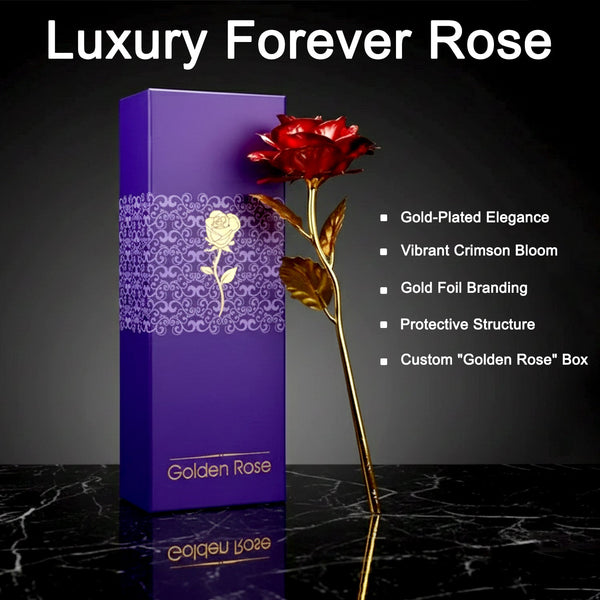 Close-up of 24K gold red rose showing detailed gold leaf craftsmanship
