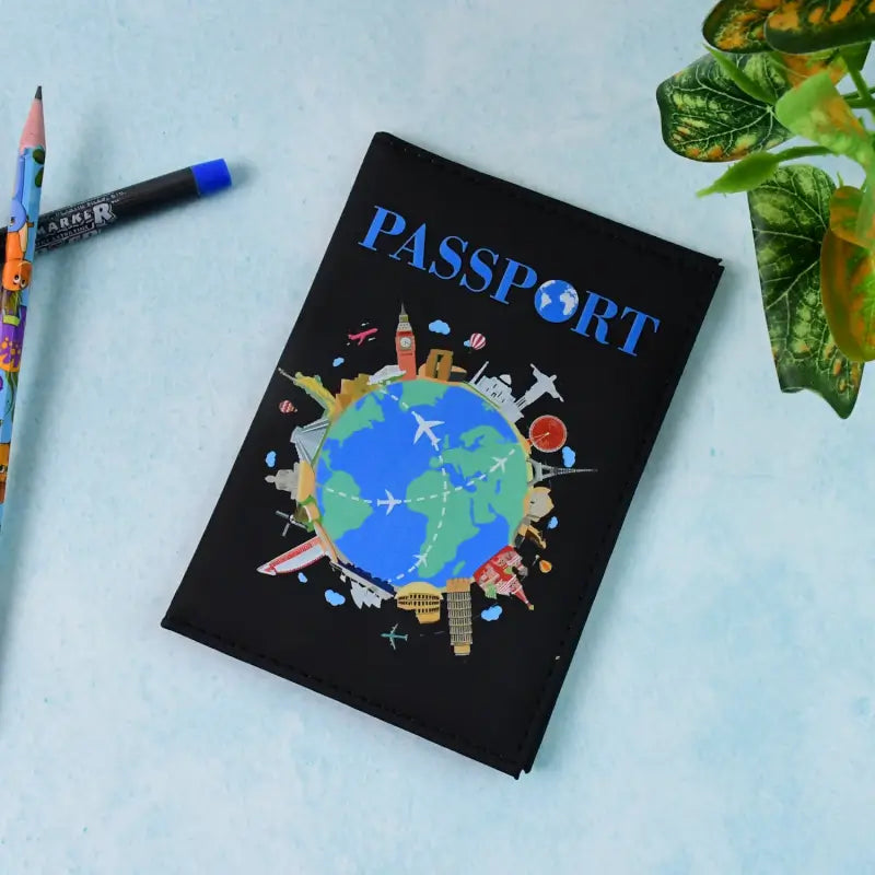 Stylish Printed Passport Holder Cover – Travel Document Organizer with World Map & Landmark Design