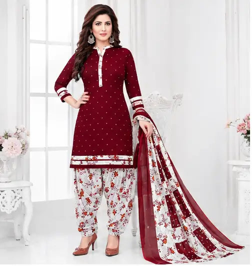 Women's Printed Crepe Suit Dress Material with Chiffon Dupatta – Unstitched 3-Piece Ethnic Suit Set