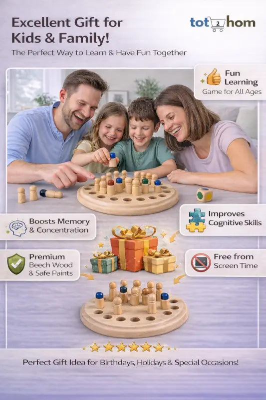 Wooden Memory Match Chess Game for Kids — Montessori Color Matching Board Game | Educational Toy | 2–4 Players | Age 3+
