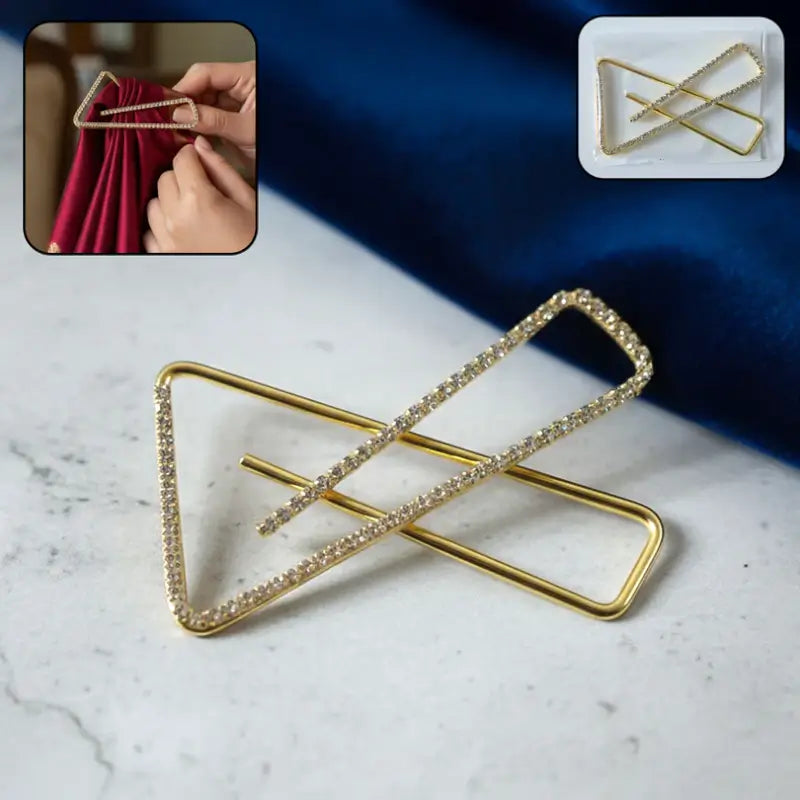 Premium Golden Crystal Triangle Saree Safety Pin Brooch for Dupatta, Shawl & Scarf Styling (1 Pc) Main image