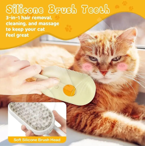 3 in 1 Pet Steam Grooming Brush for Cats and Dogs, Hair Removal and Grooming Brush, 1 Pc