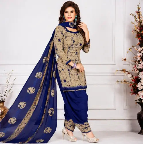 Women's French Crepe Printed Designer Suit Dress Material with Nazneen Dupatta – Unstitched 3-Piece Set